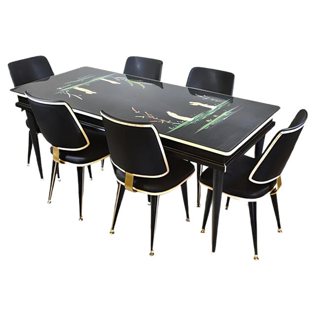 Mid-Century Chinoiserie Dining Table & Six Chairs by Umberto Mascagni, Set of 7 For Sale