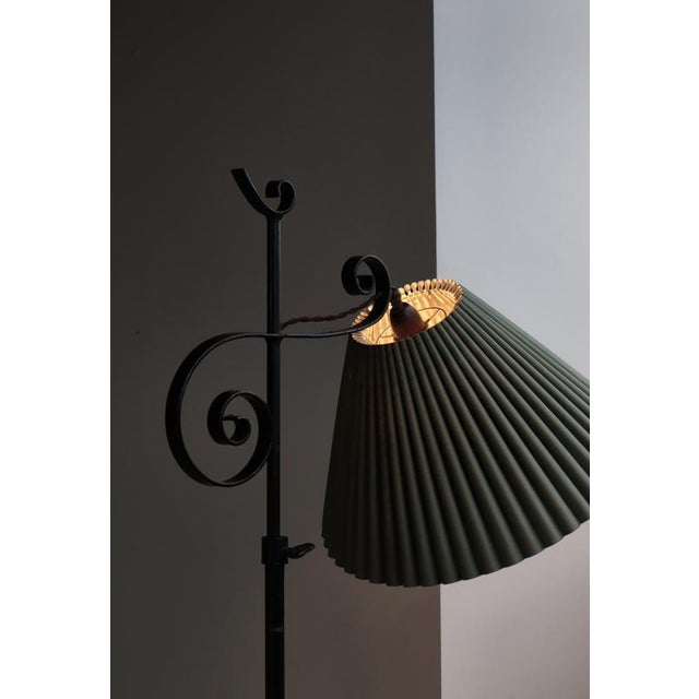 Art Deco Scandinavian Floor Lamp in Wrought Iron with Pleated Shade, 1930s For Sale - Image 6 of 17