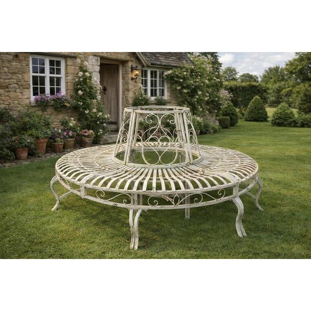 Circular White Steel Tree Bench Garden Seat For Sale - Image 3 of 12