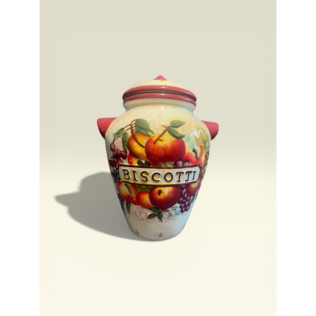 Hand Painted Italian Fruit Biscotti Cookie Jar Canister With Lid – Tuscan Kitchen Decor For Sale - Image 4 of 16