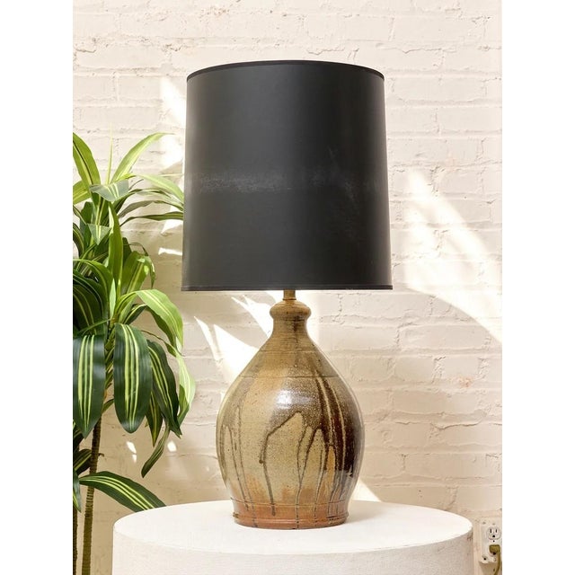 Textile Vintage Boho Chic Drip Glaze Table Lamp With Black Shade For Sale - Image 7 of 11