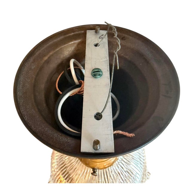 Metal 1920s Americana Fluted Halophane Shade Flushmount Light Fixture For Sale - Image 7 of 12