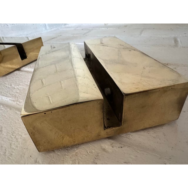 John Lyle Pair of Polished Bronze Block Fire Screen Bases For Sale - Image 9 of 12