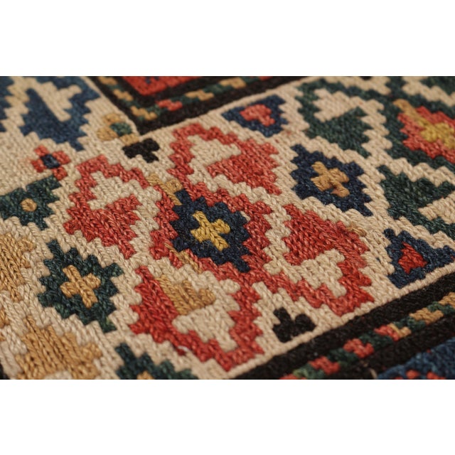 Textile 19th-Century Antique Soumak Rug Gometric Burnt Red and Beige All Over Pattern For Sale - Image 7 of 9