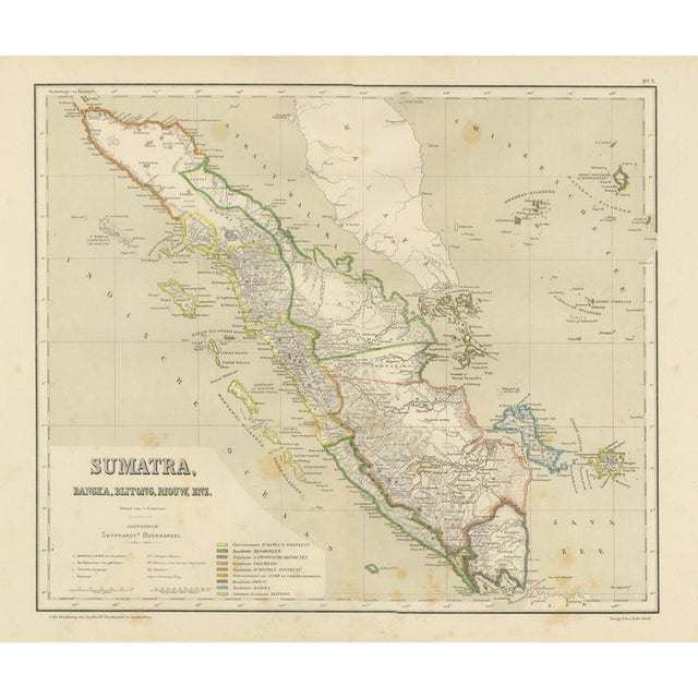 Antique Map of Sumatra, Bangka Belitung and Riau in the Dutch East Indies, 1884 For Sale - Image 3 of 9