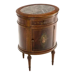 Marble Top Oval One Door Compartment Drawer Adams Style Painted Stand Table