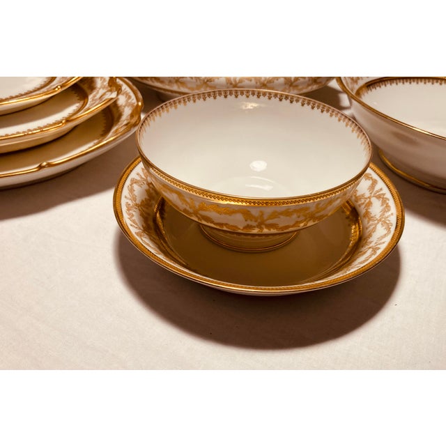 Rare Vintage Large Set of Limoges C. H. Field Havilland Porcelain Dinnerware Set Blanc De Chine With Gold Gilt Triple Borders For Sale In Dallas - Image 6 of 12