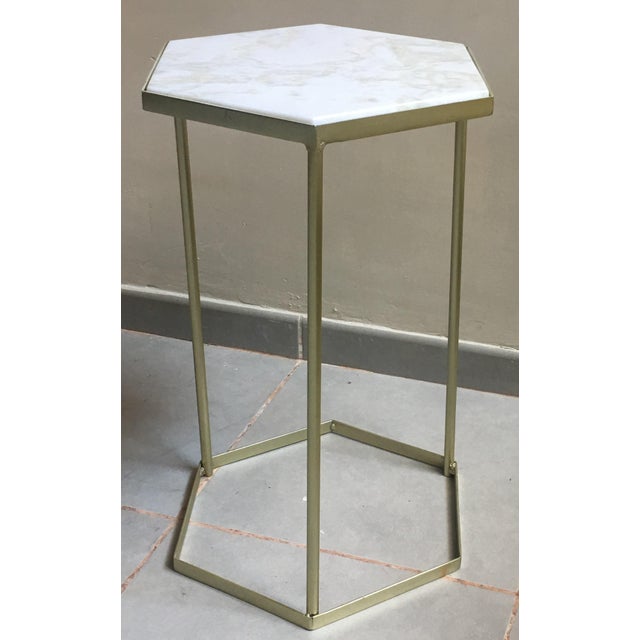 New Marble-Top and Gilt Painted Iron Hexagonal Side Table or End Table For Sale - Image 18 of 18