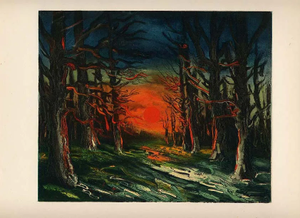 1958 Vlaminck Lithograph 25 Sunset in the Forest of Senonches