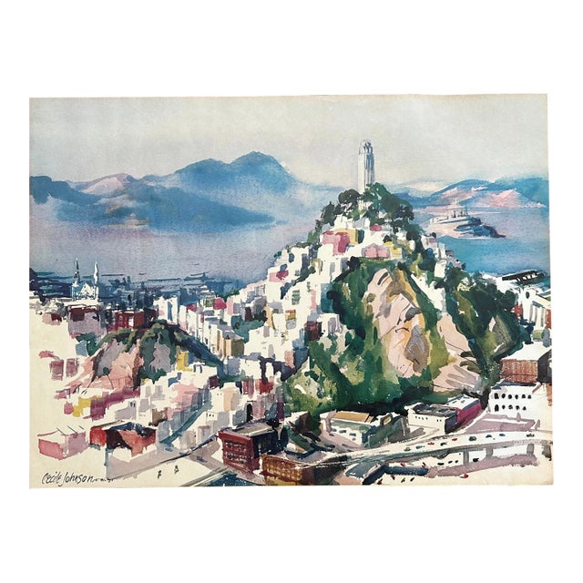 1970s Cecile Johnson Watercolor Print of San Francisco For Sale
