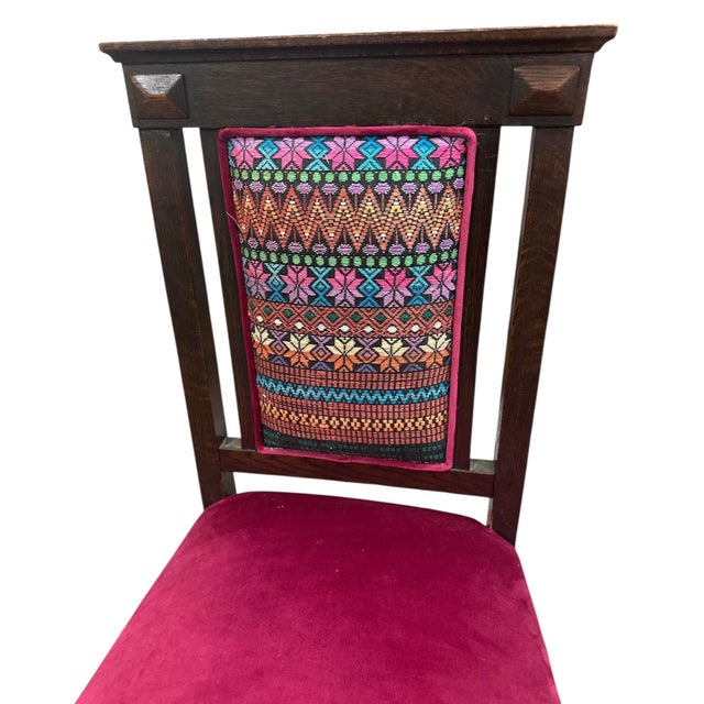 These stately quarter sawn oak Edwardian chairs cried out for color. So I reimagined them with embroidery from the...