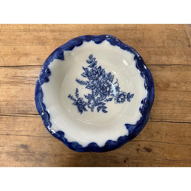 Antique Victoria Ironstone Blue White Roses Basin Staffordshire Made in England. Measurements of the bowl are...