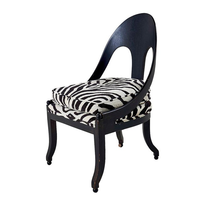 Not Yet Made - Made To Order Mid-Century Ebonized Vintage Spoon Chair Upholstered in Schumacher Fabric For Sale - Image 5 of 10