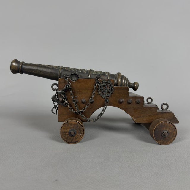 Vintage Decorated Wood and Bronze Naval Cannon, 1940s For Sale - Image 4 of 13