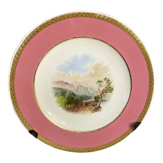 Antique 19th Cen Minton Topography Plates Pink Border Gold Trim 9" Dia For Sale