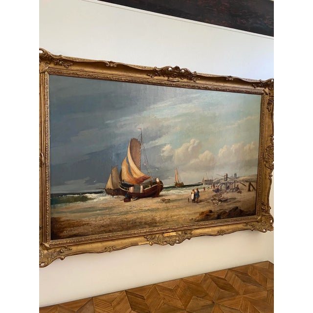 19th Century 19th Century Fishing Boats Oil Painting H E Cook For Sale - Image 5 of 12
