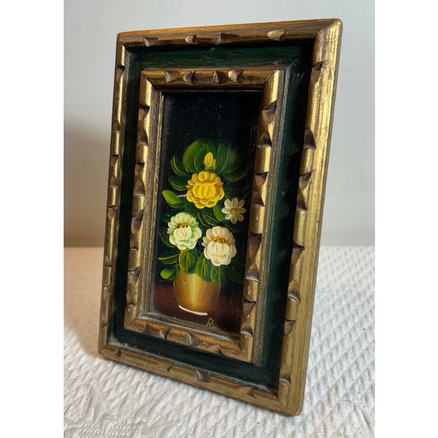 French Vintage Small French Oil Painting of Flowers in Wood Frame For Sale - Image 3 of 6