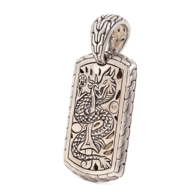 Metal John Hardy Silver Mother of Pearl and White Sapphire Naga Dog Tag Pendant For Sale - Image 7 of 11