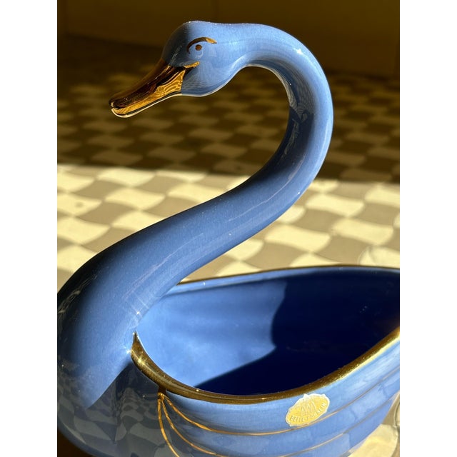 1930s Blue Vase and Container with Gold Decorations by Arthur Percy for Gefle, 1930s, Set of 2 For Sale - Image 5 of 13