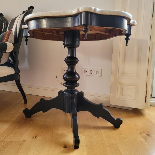 Alfonsine Galápago Table in Ebonized Wood with Marble Top, 1930s For Sale - Image 18 of 18