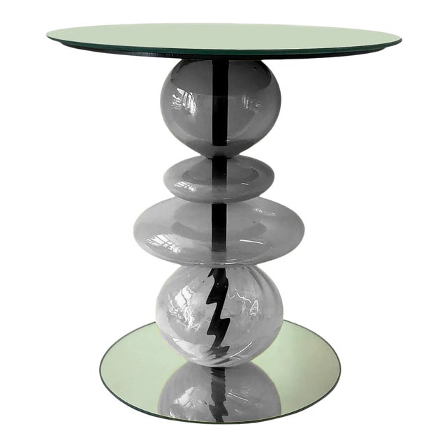 Abacus Glass Accent Table by the Drawing Room Atl in Finish Mink - Size: Standard - Modern Side Table in Netural Gray Glass For Sale