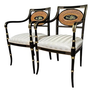 Armchairs with Medallion Backs in Lacquered Wood, Set of 2 For Sale