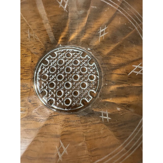 Glass Vintage Clear Pressed Glass Serving Bowl Handles Etched Floral Console Dish For Sale - Image 7 of 11