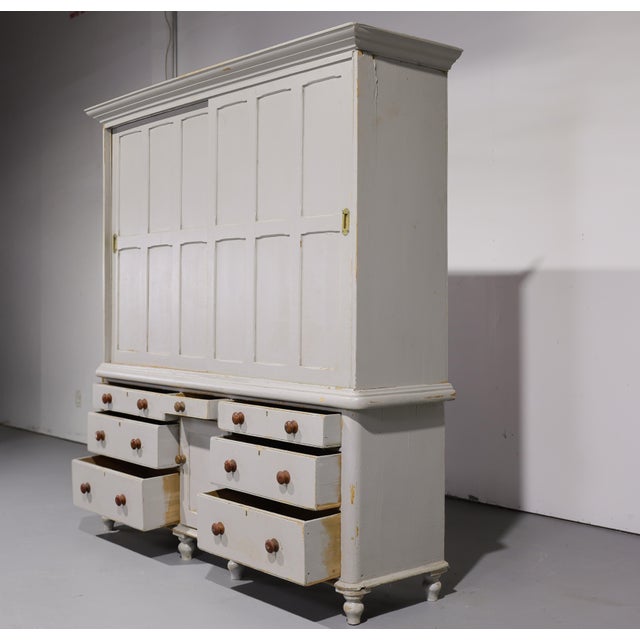 Massive Antique English Painted Pine Housekeeper’s Cupboard Sliding Doors - Circa 1880 For Sale In Orlando - Image 6 of 15