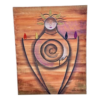 1980s Gunnar Erman Modern Mix Media Abstract Sun Motif Painting For Sale