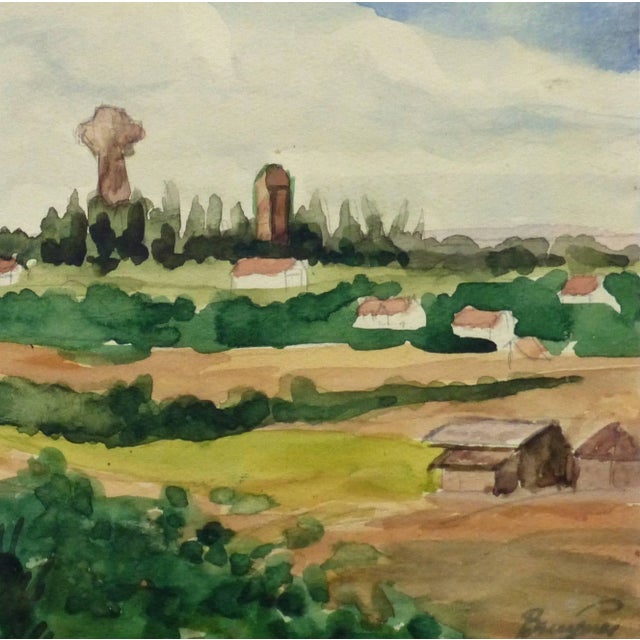 Traditional M. Kesseler, Vintage French Watercolor Landscape - Village of Bruyères, France For Sale - Image 3 of 4