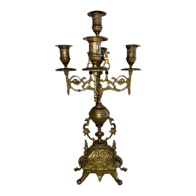 Vintage Baroque Style 5 Arm Brass Candelabrum For Sale
