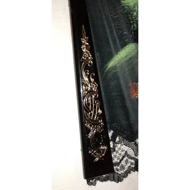 Vintage Lace Black Hand Fan For Sale - Image 4 of 6
