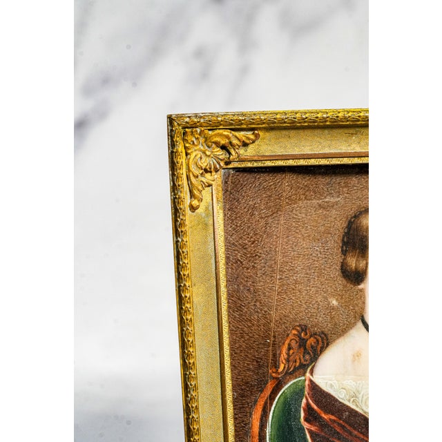 Refined Antique 19th Century Metal Framed Portrait Miniature Painting Woman For Sale - Image 10 of 16