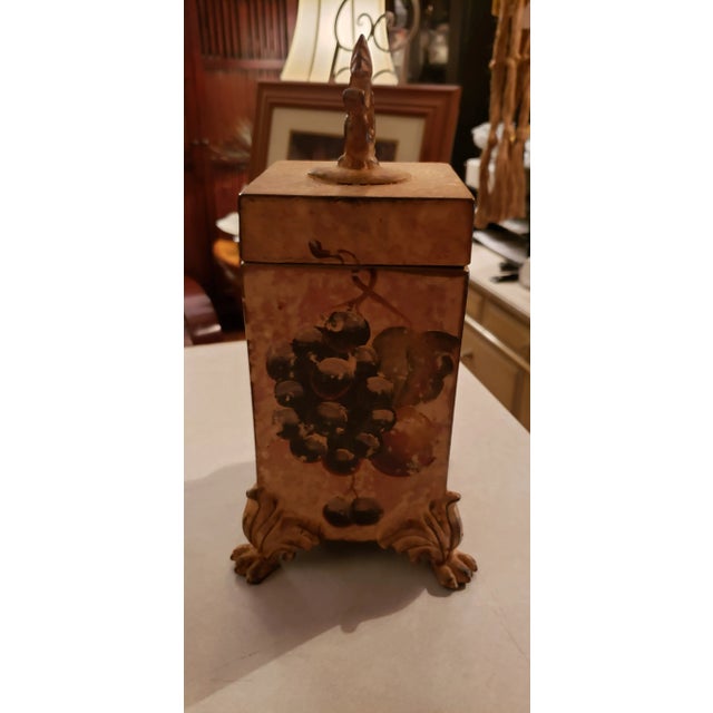 Vintage Hosley Tm Hand Painted Potteries Canister With Claw Feet and Lid For Sale - Image 4 of 9