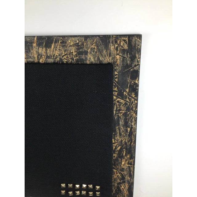 Artisan Ink Stained Wood and Burlap Bulletin Board With Pushpins For Sale - Image 10 of 11