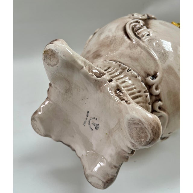 Tan Tall Vintage Capodimonte Porcelain Floral Vase, Made in Italy For Sale - Image 8 of 10