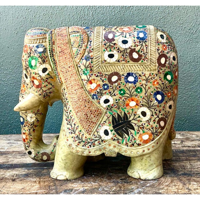 Vintage Solid Stone Inlay Elephant For Sale - Image 10 of 12