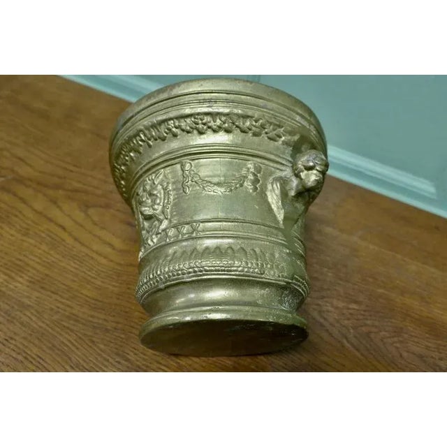 Metal Large Heavy Brass Gothic Pestle and Mortar, 1900 For Sale - Image 7 of 8