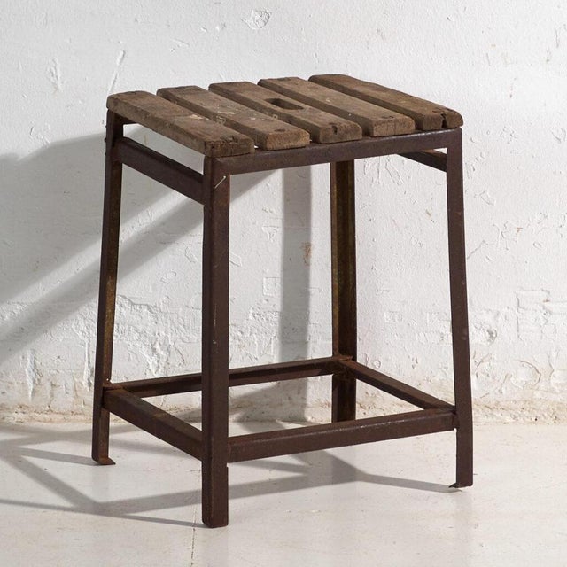 Brown Vintage Industrial Stool in Pine Wood and Iron, Central Europe, 1950 For Sale - Image 8 of 8