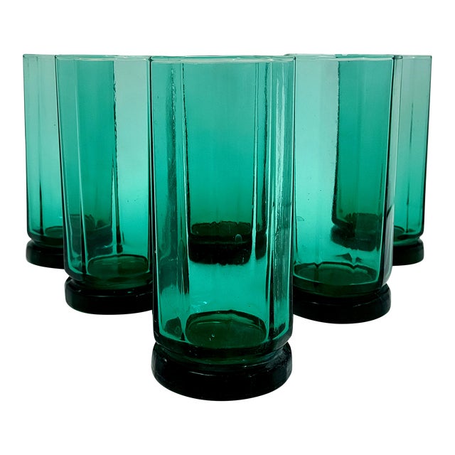 Vintage Anchor Hocking Essex Green MultiSided Tumbler Glasses With