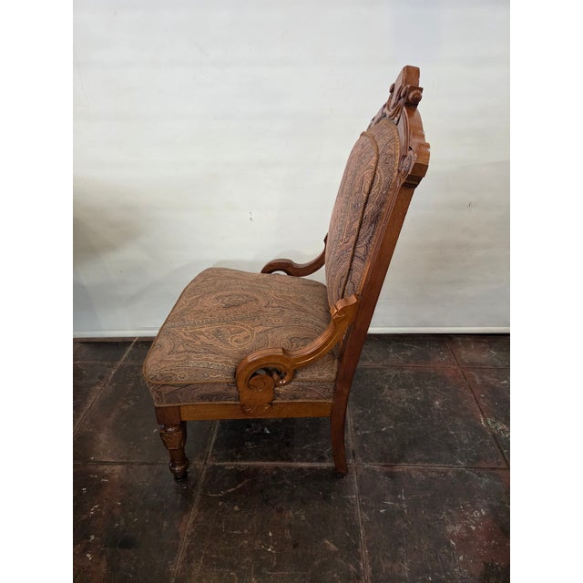 Late 19th Century Antique Walnut Gothic Eastlake Parlor Chair Medium Size For Sale - Image 5 of 6