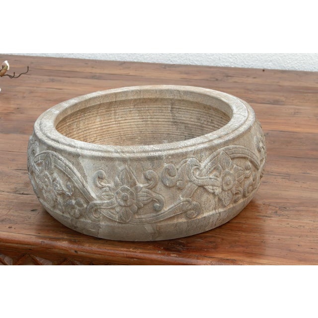 Sculptural Floral Motif Stone Vessel For Sale - Image 4 of 6