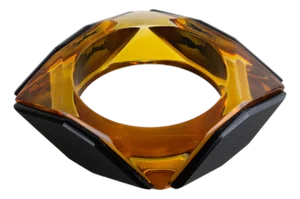 Acrylic Lucite Bracelet Bangle Geometric Pattern in Black and Apple Juice