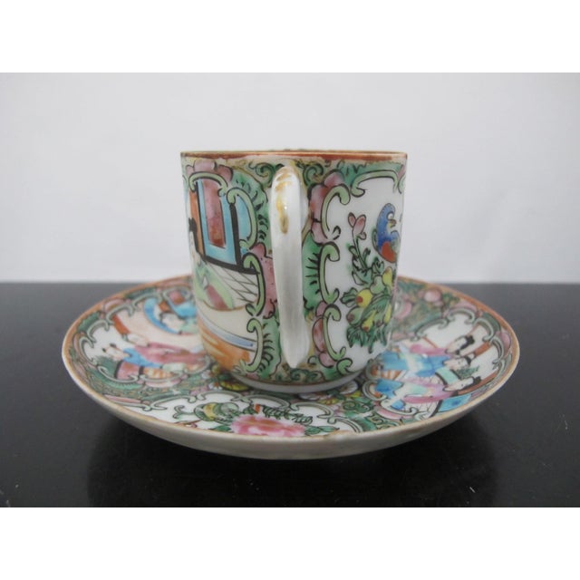 Ceramic Chinese Export Famille Rose Medallion Porcelain Demitasse Coffee Cup & Saucer For Sale - Image 7 of 11