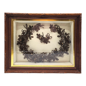 Victorian Handmade Mourning Wreath in Shadow Box Frame 23"