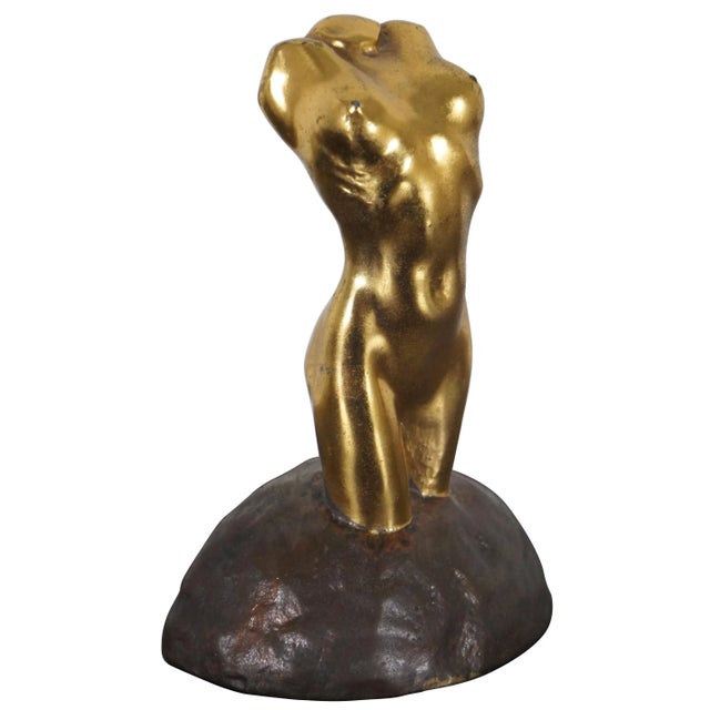 Figurative Antique Early 20th Century McClelland Barclay Gilded Bronze Neoclassical Nude Figural Bust Statue For Sale - Image 3 of 12