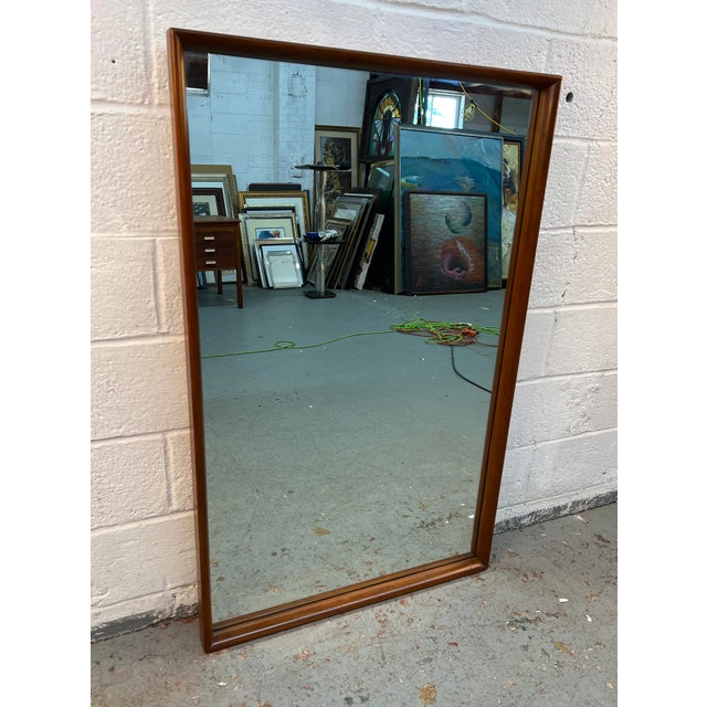 Mid-Century Walnut Framed Wall Mirror For Sale - Image 4 of 6