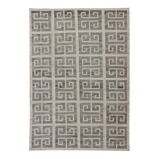 2020s Oversized Modern Kilim With Large Scale Greek Key Design in Cream & Gray Tones For Sale