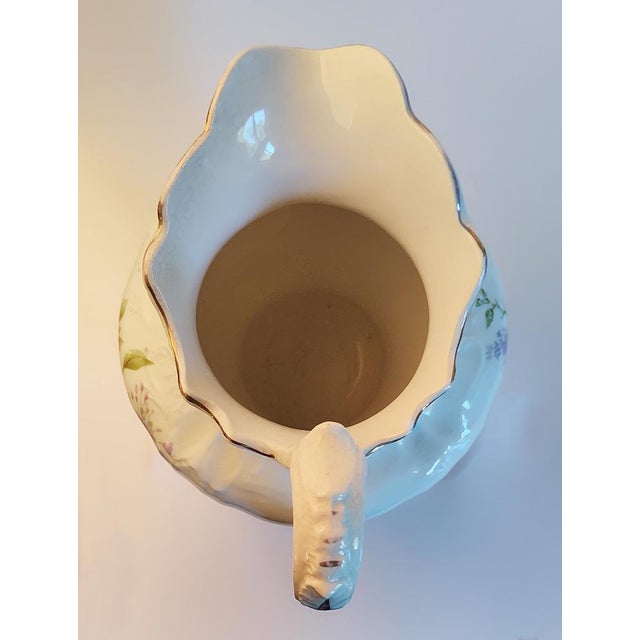 White Antique Pitcher With Lilac Floral Design For Sale - Image 8 of 9