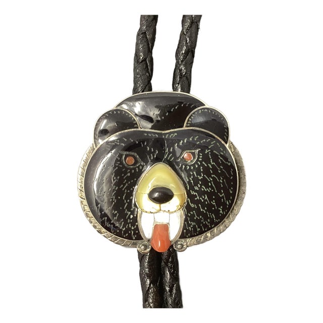 Bernice Leekity, Zuni, Delightful "Baby Bear" Bolo Tie or Necklace. Signed on Back. For Sale